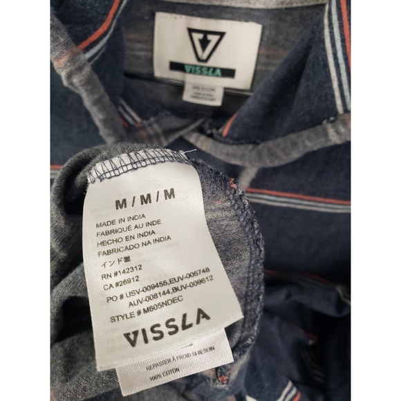 Vissla Decker Washed Hoodie Mens Medium Blue‎ Multi Color Striped Street Fashion - Picture 8 of 14